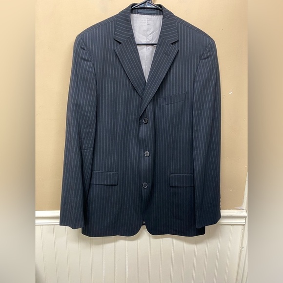 Boss Hugo Boss Mens Black Pin Striped 3 Button Suit Jacket Wool Blend Size 52 - Picture 1 of 5